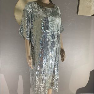 J.L.B Size L Sequin Silver Dress Length 43”